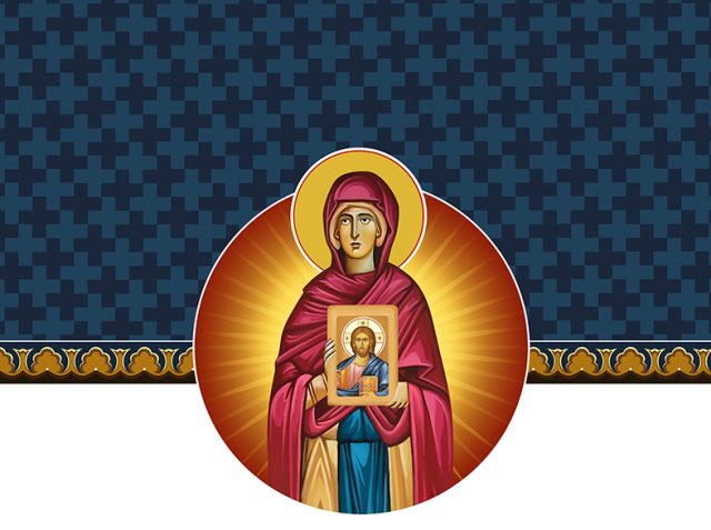Religious decorative horizontal border with Sv. Petka. Saint Parascheva of the Balkans. Illustration in Byzantine style isolated