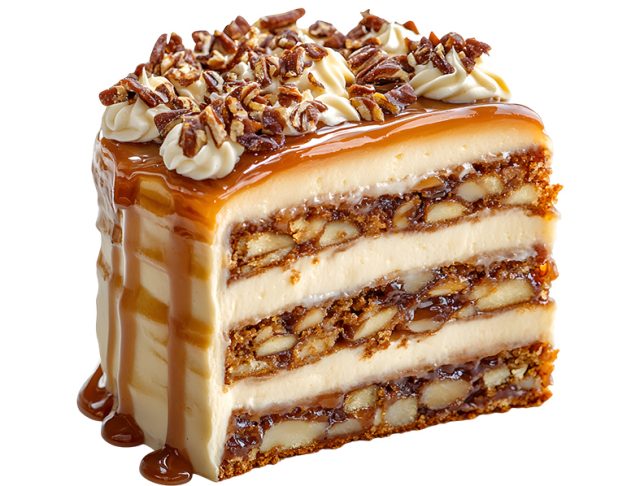 Parsnip Caramel Cake with Chocolate and Nuts Isolated on Transpa